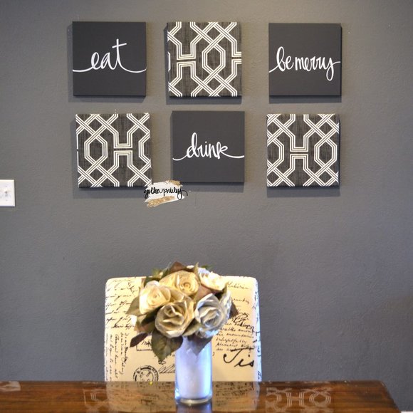 Charcoal Wall Art Set Dining Room Wall Decor Signs